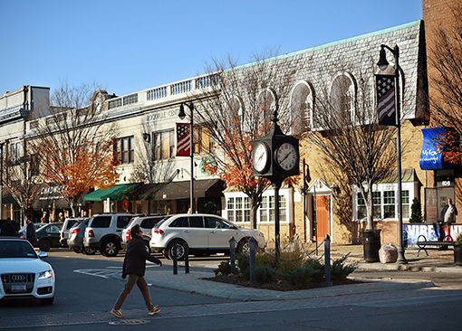 Person walking through town